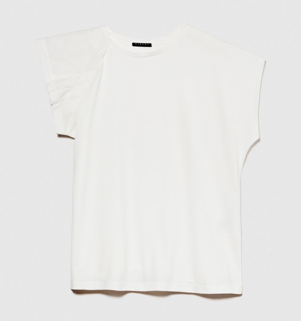 T-shirt with ruffles - women's short sleeve t-shirts - White | Sisley image number 6